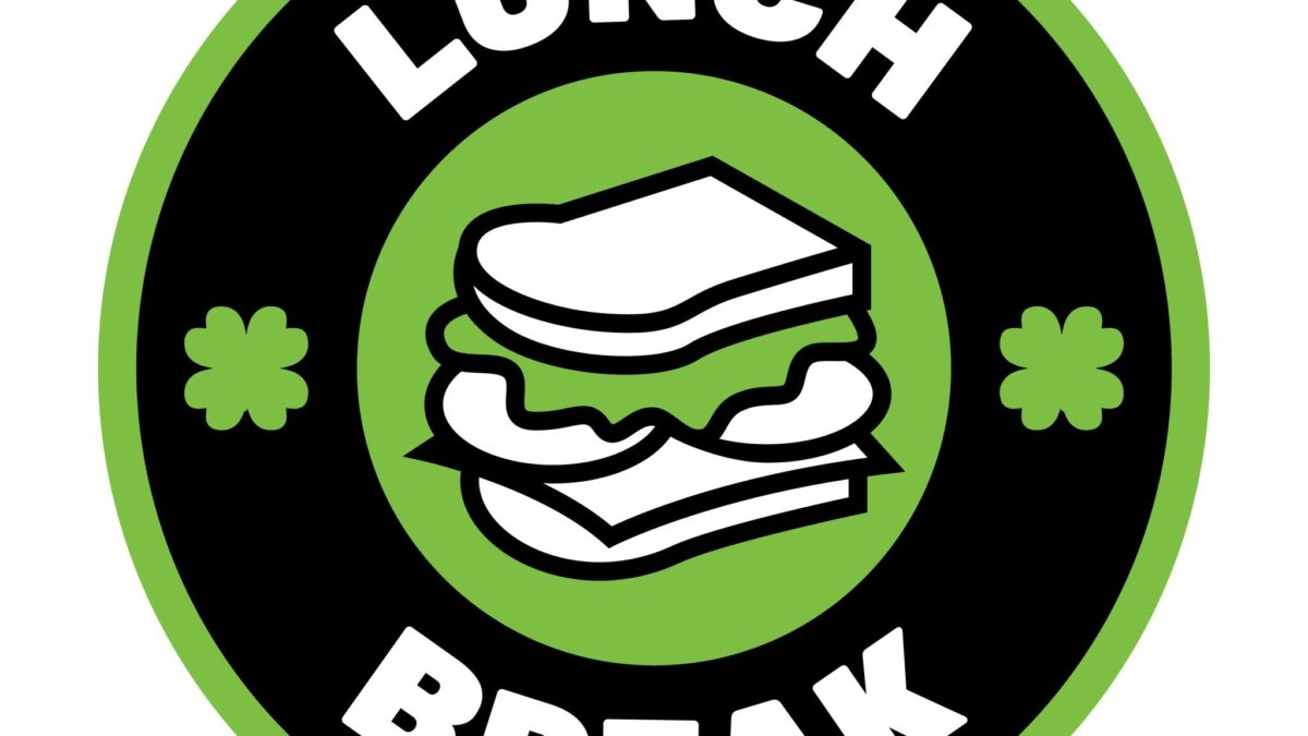 lunch break llc logo in white block letters on a black and green background